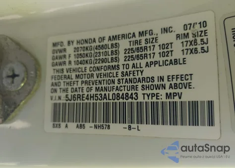 2010 Honda Cr-V Ex z USA, uszkodzony, nr VIN 5J6RE4H53AL084843